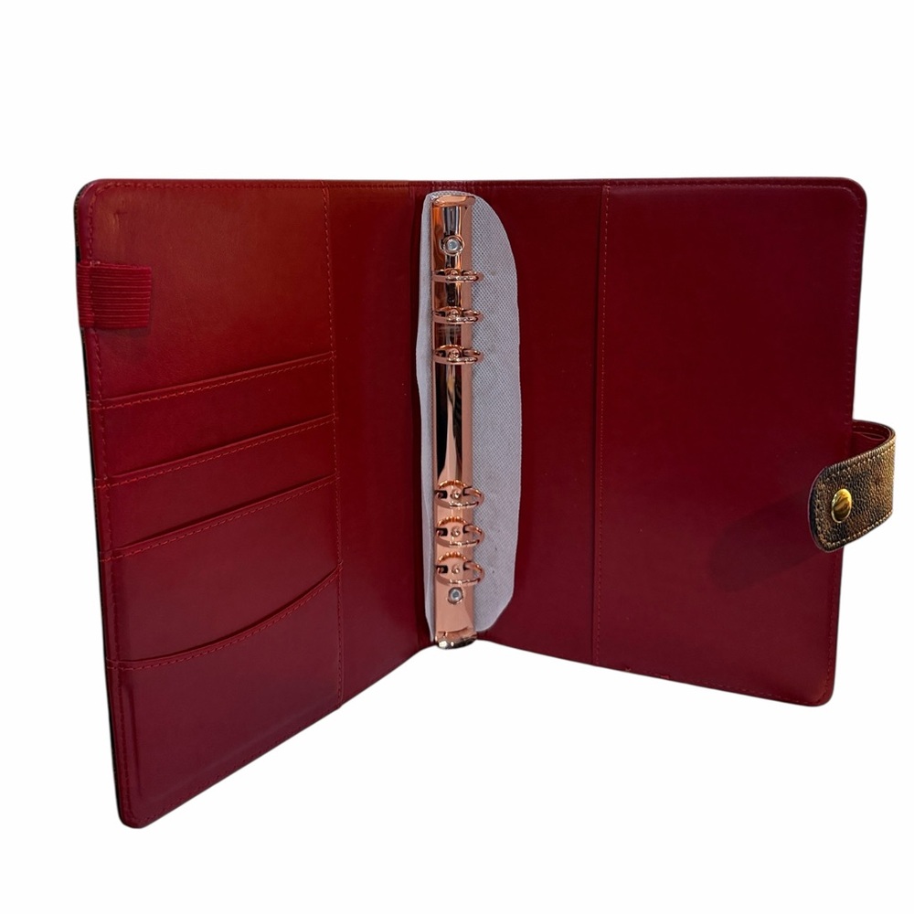Checkered Brown and Black A5 Planner Cover with Red Interior and Snap Closure. - Picture 8 of 8